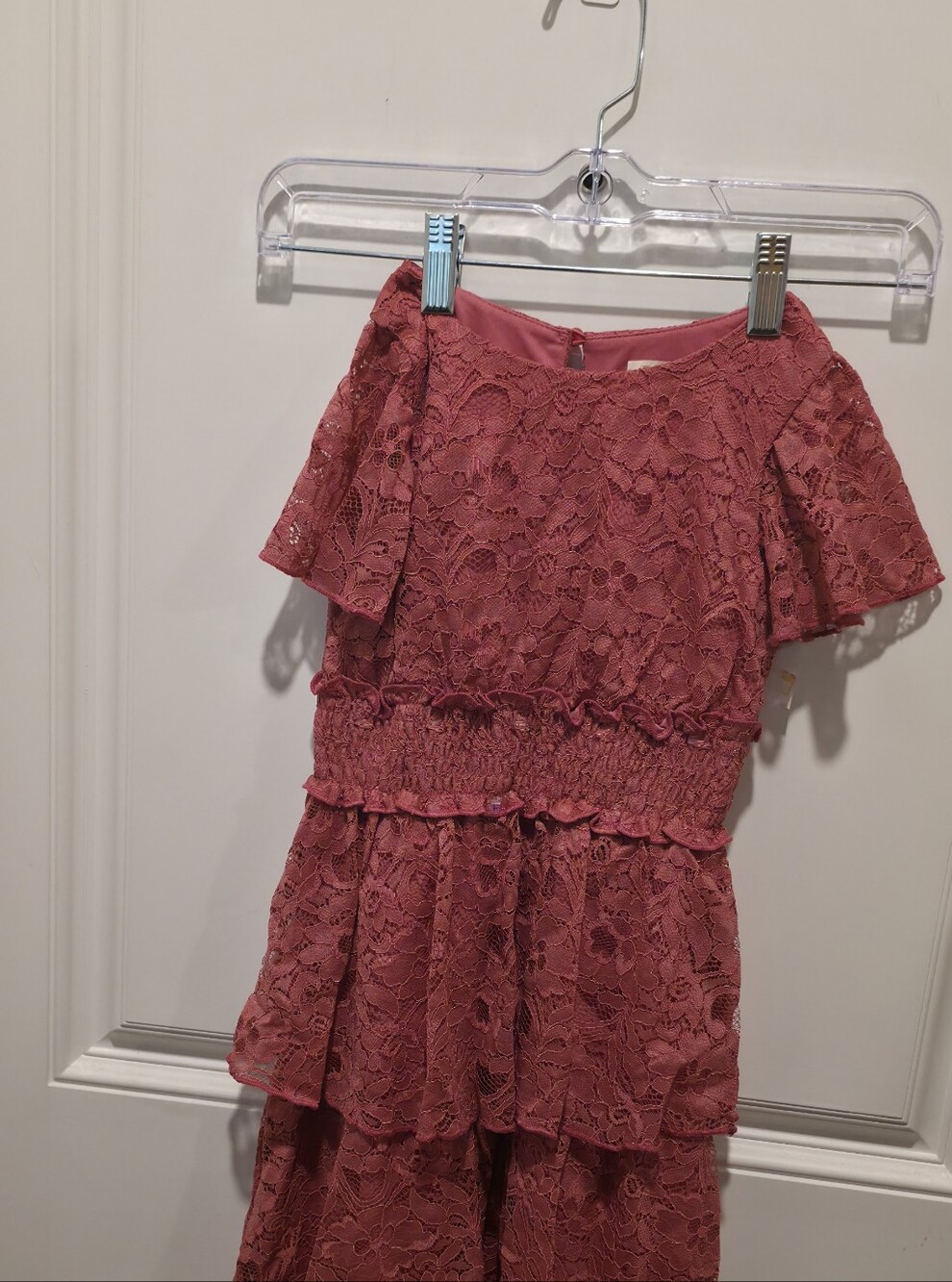 Girls' Lace Tiered Dress - Rose Coral